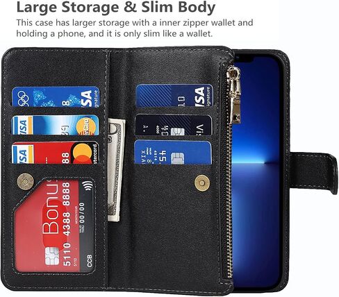 iCoverCase for iPhone 13 Pro Wallet Case with Card Holder and Adjustable Crossbody Lanyard, PU Leather Kickstand Card Slots [Not Detachable] Flip Cover Case 6.1 Inch (Black), Black in Kuwait