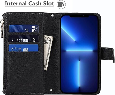 iCoverCase for iPhone 13 Pro Wallet Case with Card Holder and Adjustable Crossbody Lanyard, PU Leather Kickstand Card Slots [Not Detachable] Flip Cover Case 6.1 Inch (Black), Black in Kuwait