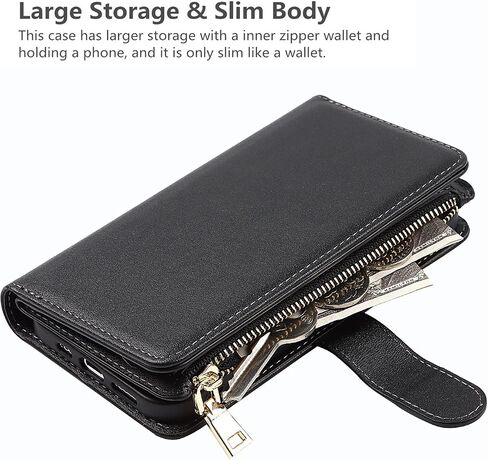 iCoverCase for iPhone 13 Pro Wallet Case with Card Holder and Adjustable Crossbody Lanyard, PU Leather Kickstand Card Slots [Not Detachable] Flip Cover Case 6.1 Inch (Black), Black in Kuwait