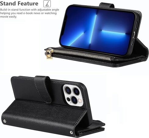 iCoverCase for iPhone 13 Pro Wallet Case with Card Holder and Adjustable Crossbody Lanyard, PU Leather Kickstand Card Slots [Not Detachable] Flip Cover Case 6.1 Inch (Black), Black in Kuwait