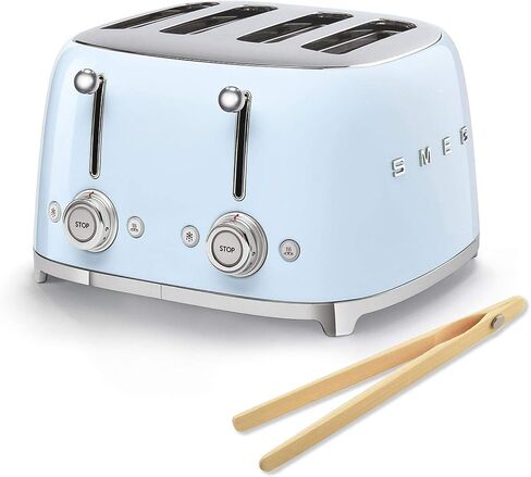 Smeg 50s Retro 4-Slot Toaster TSF03CRUS Bundle with Bamboo Tongs - Cream in Saudi Arabia