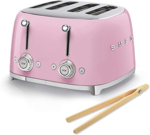 Smeg 50s Retro 4-Slot Toaster TSF03CRUS Bundle with Bamboo Tongs - Cream in Saudi Arabia