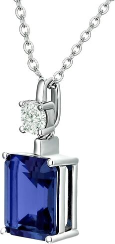 18K White Gold Plated Silver Necklace With 4.25 Carat Total Weight of Lab Grown Emerald (Green Color, Emerald Shape, VS Clarity) & Lab Grown Diamond (Round, D-E, VS) in 16/18" Length, Necklace For Women, Gift For Her Jewelry in Saudi Arabia