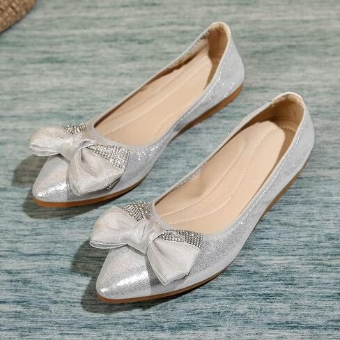 Padgene Women's Casual Pointed Toe Bowknot Ballet Flats, Ladies Ballerina Flats Girls Fashionable Ballet Pumps Dolly Shoes Womens Stylish Comfy Office Driving Flat Shoes Slip On Loafers in Saudi Arabia