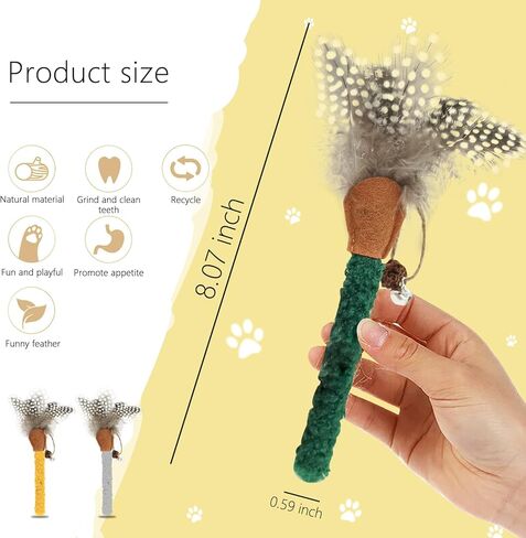 Andiker 3Pcs Cat Chew Sticks, Catnip Chew Toys with Feather Funny Cat Feather Toys Silvervine Matatabi Sticks for Cats Teeth Cleaning Chewing Relax (Yellow+Green+Grey) in Saudi Arabia