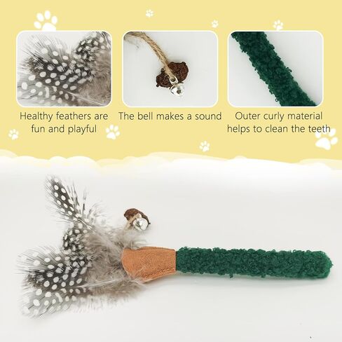 Andiker 3Pcs Cat Chew Sticks, Catnip Chew Toys with Feather Funny Cat Feather Toys Silvervine Matatabi Sticks for Cats Teeth Cleaning Chewing Relax (Yellow+Green+Grey) in Saudi Arabia