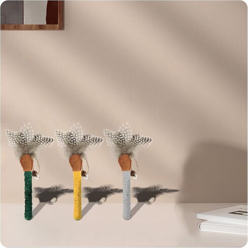 Andiker 3Pcs Cat Chew Sticks, Catnip Chew Toys with Feather Funny Cat Feather Toys Silvervine Matatabi Sticks for Cats Teeth Cleaning Chewing Relax (Yellow+Green+Grey) in Saudi Arabia
