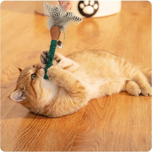Andiker 3Pcs Cat Chew Sticks, Catnip Chew Toys with Feather Funny Cat Feather Toys Silvervine Matatabi Sticks for Cats Teeth Cleaning Chewing Relax (Yellow+Green+Grey) in Saudi Arabia