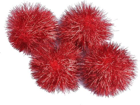 30pcs Big Pom Bushy Sparkle Ball Cat Toy, Interactive Glitter Pom Pom Cat Toy Balls for Kittens (with Tinsel:2 Inch,Red) in Saudi Arabia
