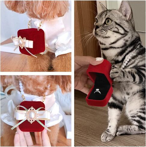 La La Pet® Detachable Pet Wedding Collar with Ring Box Wedding Ring Holder Dog Collar Cat Wedding Collar Couple Ring Storage Box for Proposal Engagement Wedding Party S in Kuwait