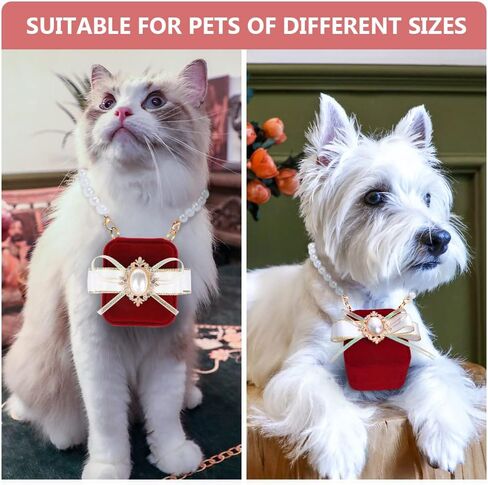 La La Pet® Detachable Pet Wedding Collar with Ring Box Wedding Ring Holder Dog Collar Cat Wedding Collar Couple Ring Storage Box for Proposal Engagement Wedding Party S in Kuwait
