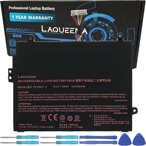 بطارية كمبيوتر محمول P970BAT-4 متوافقة مع E X17801 E X17801(MD 61569 MSN 300 15.2V 62Wh 4-Cell) in Kuwait