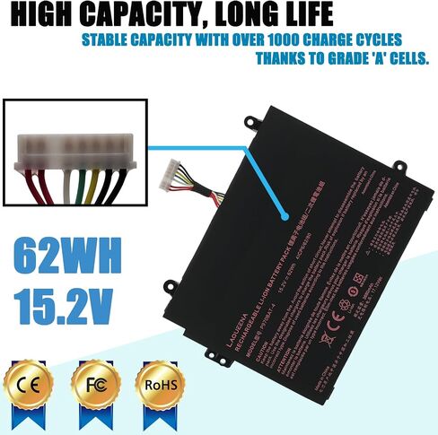 بطارية كمبيوتر محمول P970BAT-4 متوافقة مع E X17801 E X17801(MD 61569 MSN 300 15.2V 62Wh 4-Cell) in Saudi Arabia