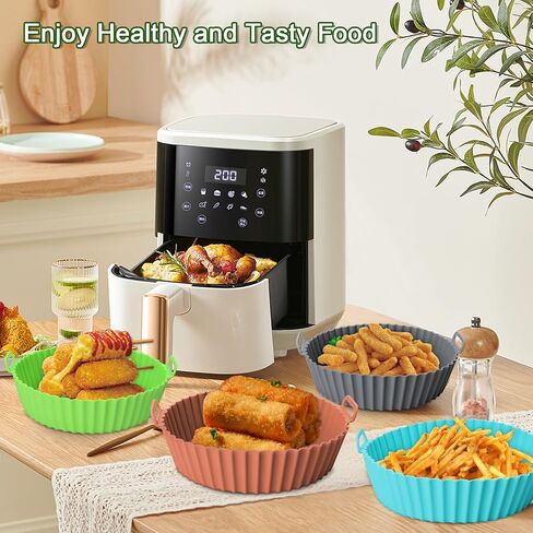 3 Pack Air Fryer Silicone Liners, 8Inch Airfryer Liners, Silicone Air Fryer Basket Liners, Reusable Food Grade Air Fryer Pots Oven Liner Baking Tray, Air Fryer Silicone Mat Accessories Kitchen in Saudi Arabia