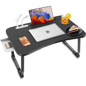 Fayquaze Portable Foldable Laptop Bed Table with USB Charge Port Storage Drawer and Cup Holder,Lap Desk Laptop Stand Serving Tray for Eating, Reading and Working