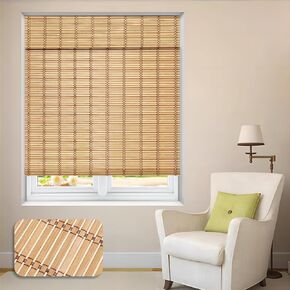 LUCKUP Cordless Bamboo Roman Shades, Roll Up Bamboo Blinds for Indoor Windows, Light Filtering UV Protection Natural Bamboo Shades, Easy to Install for Home&Office, 34" W x 64" L, Natural