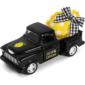 شاحنة معدنية ليمونية من Huray Rayho مع قماش محشو بالليمون الأصفر الاصطناعي بوفالو أسود عتيق لاقط المزرعة الصيفية على سطح الطاولة صينية متدرجة ديكور المنزل رف مطبخ صغير ديكور شاحنة دييكاست in Kuwait