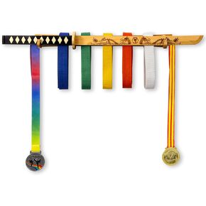 Tilhumt 12 Belts Karate Belt Display Rack with Movable Wooden Katana, Taekwondo Belt Display with 2 Medal Hooks, Martial Arts Belt Holder, Great Gift for Adults, Teenagers, Kids in Kuwait