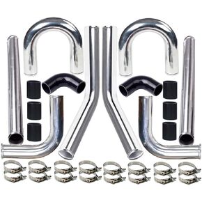 MOOSUN 2" 8-Pcs Universal Intercooler Pipe Piping Turbo Polished Aluminum Kit with Silicone Hoses and Stainless Steel T-Clamps