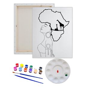 Pre Drawn Canvas LADY AFRICA Paint Kit | Adult & Teen Sip and Paint Party Favor | DIY Date Night Couple Activity (S 8x10 CANVAS ONLY)