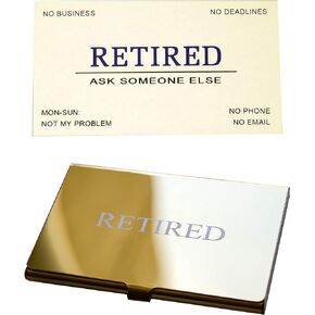 RXBC2011 Retired Business Cards Funny Retirement Gift (Pack of 50/With Gold Mirror Stainless Steel Case) For Retired Men Women Coworkers Employees Boss Friend Colleague