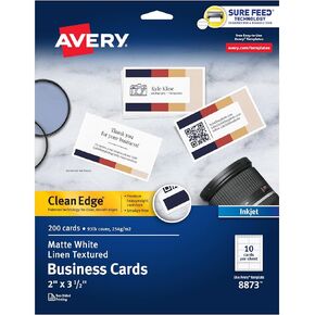 Avery Clean Edge Printable Business Cards with Sure Feed Technology, 2" x 3.5", Ivory, 200 Blank Cards for Inkjet Printers (08876)