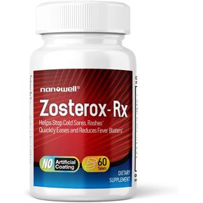 Zosterox-RX 60 Tablets X 1 Bottle - Helps Against Outbreaks & Cold Sores with No Side Effects - Helps to Quickly Ease & Reduce Symptoms of Cold Sore, & Fever Blisters (60 Count)