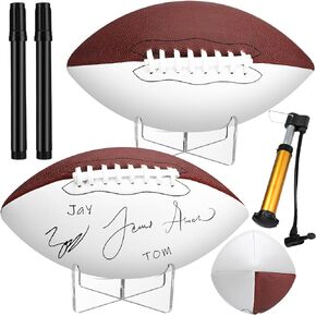 Liliful 2 Pcs Autograph Football Basketball Blank Official Size with 2 Stand 2 Signature Pen 1 Pump for Fantasy Football Champion Trophy Anniversary Birthday Graduation