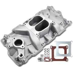 A-Premium Aluminum Dual Plane Intake Manifold W/Gaskets Fits 1955-1995 Chevy SBC V8 Engines 262 & 265 4.3L, 267 4.4L, 283 4.6L, 302 4.9L, 305 & 307 5.0L, 327 5.3L & 5.4L, 350 5.7L, 400 6.6L, Idle-5500