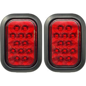 5x3 2x Red Rectangle 12 LED Stop/Turn/Tail/Parking Light Tow Truck Semi Trailer CM Flatbed Reading Postal Hitch Mounted RV Bus Grommet 3 Wire Pigtail Plug Kit 12V IP67 Waterproof