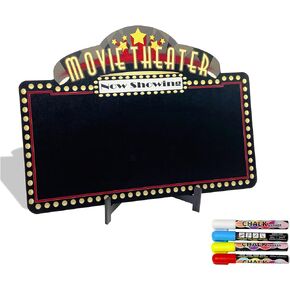 Movie Night Now Showing Chalkboard Supplies Kit 16x11 inches, Movie Night Decorations Chalkboard for Movie Night Party with Wooden Stand and Chalk-Markers, Home Movie Theater Room Decor