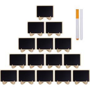 15 قطعة سبورة سوداء صغيرة مستطيلة، سبورة طباشير خشبية صغيرة، للطعام والزفاف، لافتات طاولة مع حامل حامل وديكورات للمناسبات، 2 قلم طباشير in Kuwait