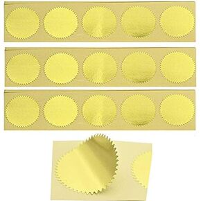 100pcs Embossing Stickers Blank Metallic Gold Certificate Seals Embossed Foil Stickers Scallop Edge Stickers Embosser Stamp Sealing Blank Certificate Self-Adhesive Stickers Notary Seals(Gold)
