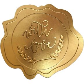 Whaline 500Pcs Gold Embossed Envelope Seals with Love Wax Looking Seal Wedding Stickers Self-Adhesive Envelope Label Foil Stickers for Baby Shower Invitation Party Favor Gift Packaging Greeting Card