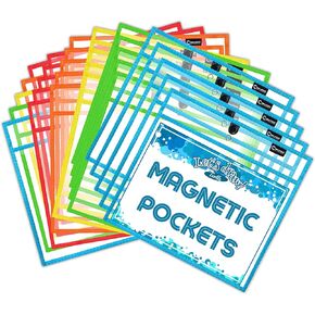 Magnetic Dry Erase Pockets (30-Pack) - Landscape - Clear Plastic Sleeves for Paper, Shop Ticket Holders, Job Ticket Holders, Clear Paper Sleeves, Dry Erase Sleeves