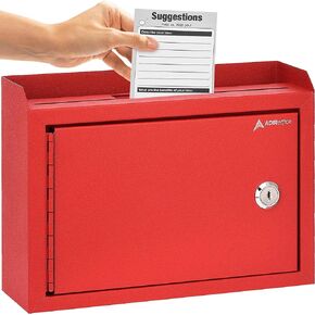 AdirCorp. Suggestion Box with Lock, Safe Wall Mounted Mail Box, Key Drop, Donation File and Money Organizer, 9.75x7x3 (Black)