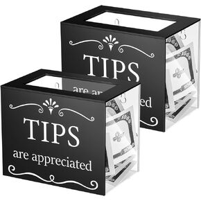 2 Pcs Acrylic Tips Jar Donation Tip Box 6" L x 4" W x 5" D, Collection Tip Bucket Money Storage Container Suggestion Box Plastic Raffle Ballot Box for Bars Restaurants Musicians Driver Coin