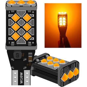Fenikso T15 912 921 LED Bulb for Backup Light Reverse Lights High Power 3030 15-SMD Chipsets Error Free T15 906 922 W16W Bulbs, 6000K Amber Yellow Upgraded, Pack of 2