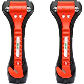 IPOW 2 Pack Car Window Breaker Seatbelt Cutter, Heavy Carbon Steel Glass Breaker Car Safety Hammer Emergency Escape Tool, Auto Rescue Life Saving Survival Kit for Car, Office, Home