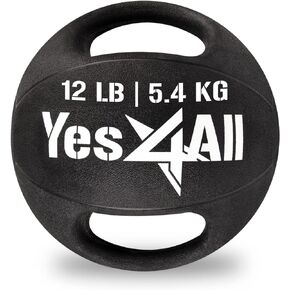 Yes4All Medicine Ball Dual Grip/Exercise Weighted Ball with Handles for Cardio Workout, Strength Training and Balance Enhancement