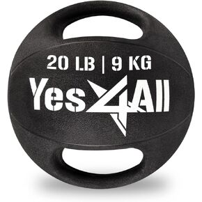 Yes4All Medicine Ball Dual Grip/Exercise Weighted Ball with Handles for Cardio Workout, Strength Training and Balance Enhancement