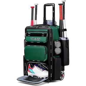 GOTECH Rolling Baseball Bag,Wheeled Softball Bag with Fence Hook for TBall Bat & Equipment,Lightweight Baseball Bat Bag with Shoe Compartment