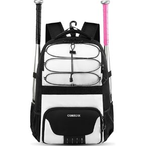 COMECOI Baseball Bag, Lightweight Softball Backpack with Shoes Compartment, Baseball Bat Bags with Fence Hook for TBall Bat & Equipment, Gift for Batting Mitten, Helmet, for Girls, Boys, Youth, Adults