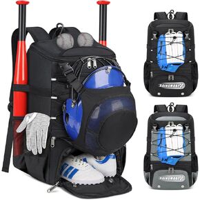 RAINSMORE Baseball Bag for Youth & Adult Lightweight Softball Bat Bag with Shoe Compartment, External Helmet Holder and Fence Hook Waterproof Baseball Backpack Hold T-Ball, Bat and Softball Equipment