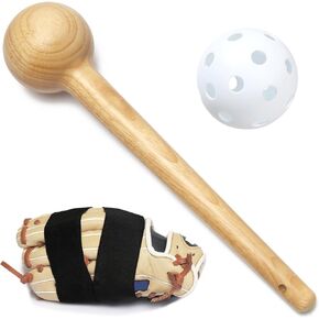 Baseball Glove Break in Kit, One Piece Wooden Mallet with Plastic Ball & Glove Wrap Band, Quick Create Ball Shaped Pocket for Breaking in Softball Baseball Glove