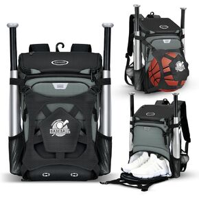 BAGNN Baseball Bag for Adult and Youth, Large Capacity Bat Bag Lightweight Softball Bag with Shoe Compartment and Fence Hook for TBall Bat & Equipment, Waterproof Baseball Backpack for Helmet, Gloves