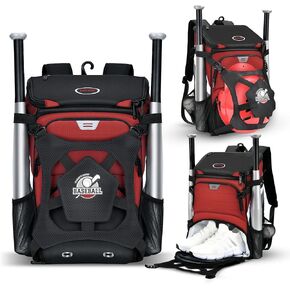 BAGNN Baseball Bag for Adult and Youth, Large Capacity Bat Bag Lightweight Softball Bag with Shoe Compartment and Fence Hook for TBall Bat & Equipment, Waterproof Baseball Backpack for Helmet, Gloves