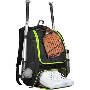 Youth Baseball Bag,Softball Bag with Shoes Compartment,Baseball Backpack with Fence Hook for TBall Bat & Equipment