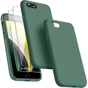 Dssairo [3 in 1 for iPhone SE case 2022/3rd/2020/2nd gen, iPhone 7/8，with 2 Pack Screen Protector, Liquid Silicone Ultra Slim Shockproof Protective Phone Case [Microfiber Lining] (Alpine Green)