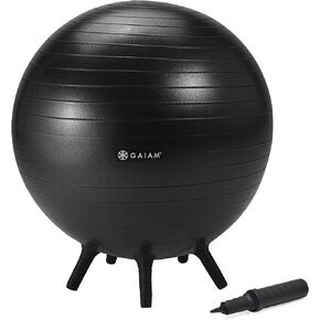Gaiam Balance Ball Chair - No-Roll Ergonomic Office Chair & Yoga Ball Chair for Home Office Desk with Exercise Guide, Easy Installation Ball Pump, and Built-in Stability Legs, 25.5 in. (65 cm) - Black